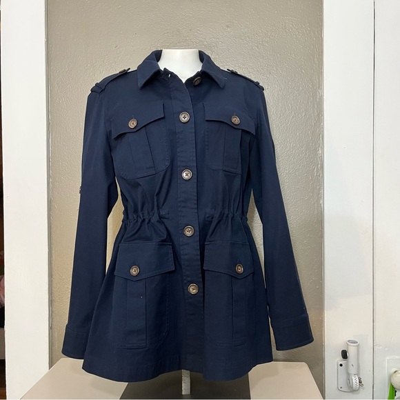 Brooks Brothers Women’s Navy Utility Jacket Size M | Button Front Belted Waist - Picture 5 of 14
